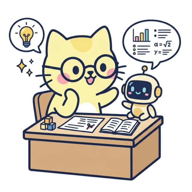 Study cat mascot conversing with friendly AI study companion